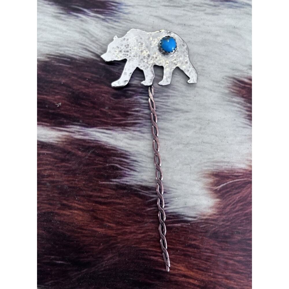 Copper Kingman Turquoise Nickel Silver Sterling Cowboy Toothpick Bear Hat Pick